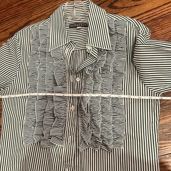 Alexa Chung Green and White Striped Ruffle Button-down Shirt 100% cotton US 2 - Picture 13 of 15